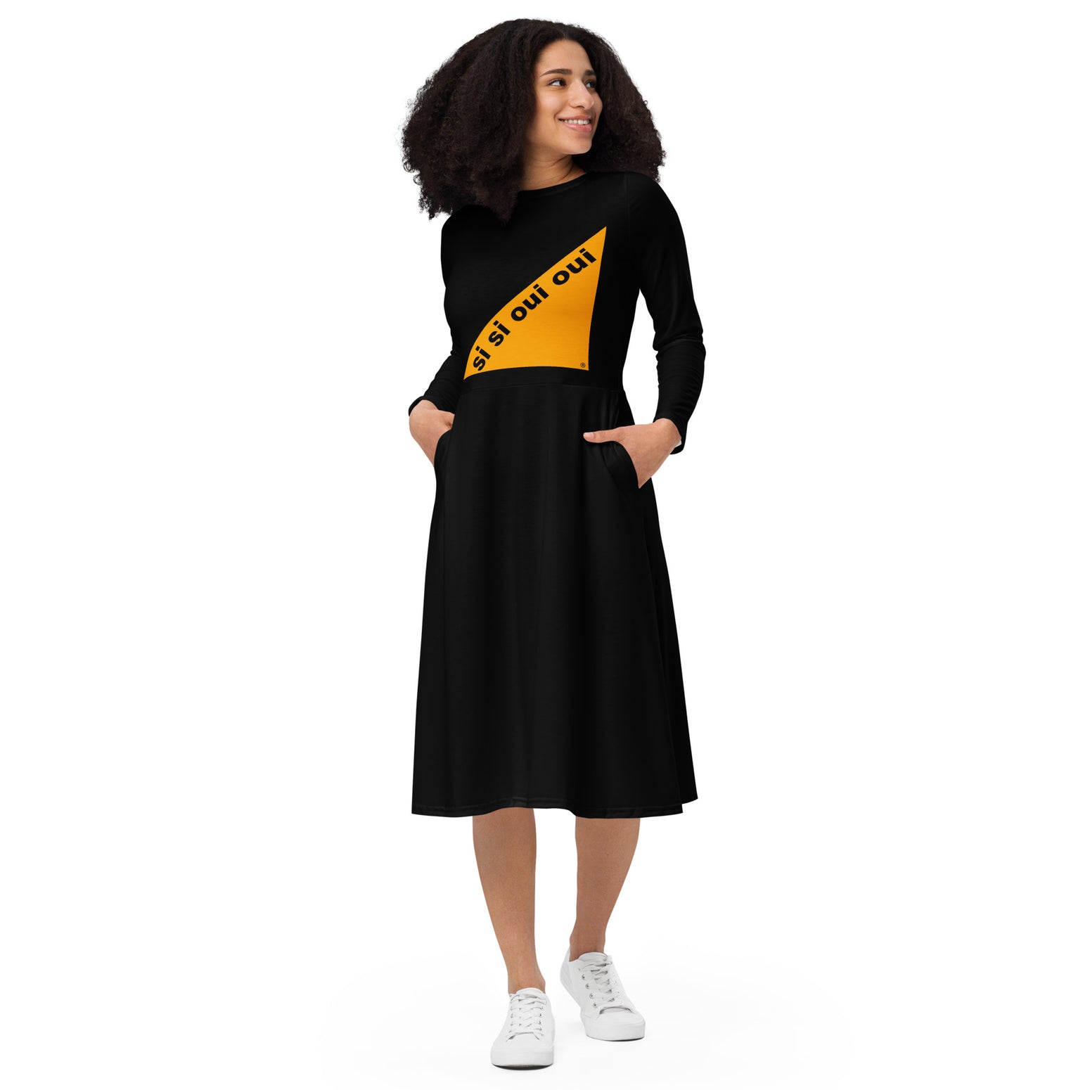 Long sleeve midi dress black
