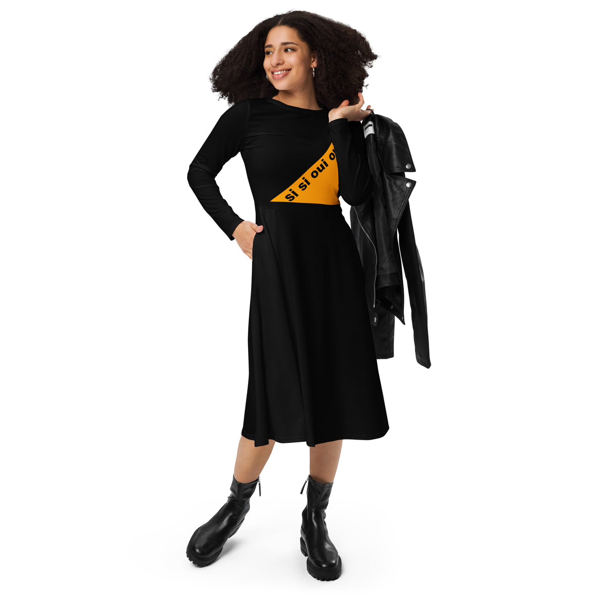 Long sleeve midi dress black