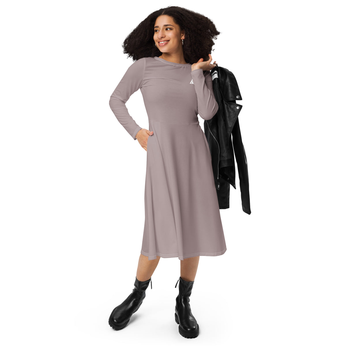 Long sleeve midi dress Tan