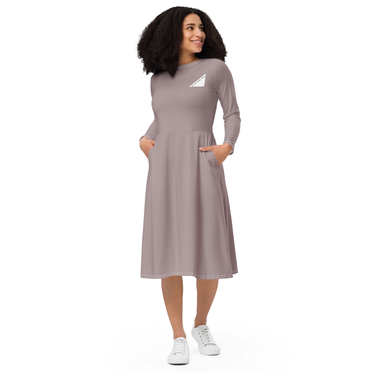 Long sleeve midi dress Tan
