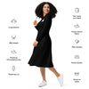 Black long sleeve midi dress - small print