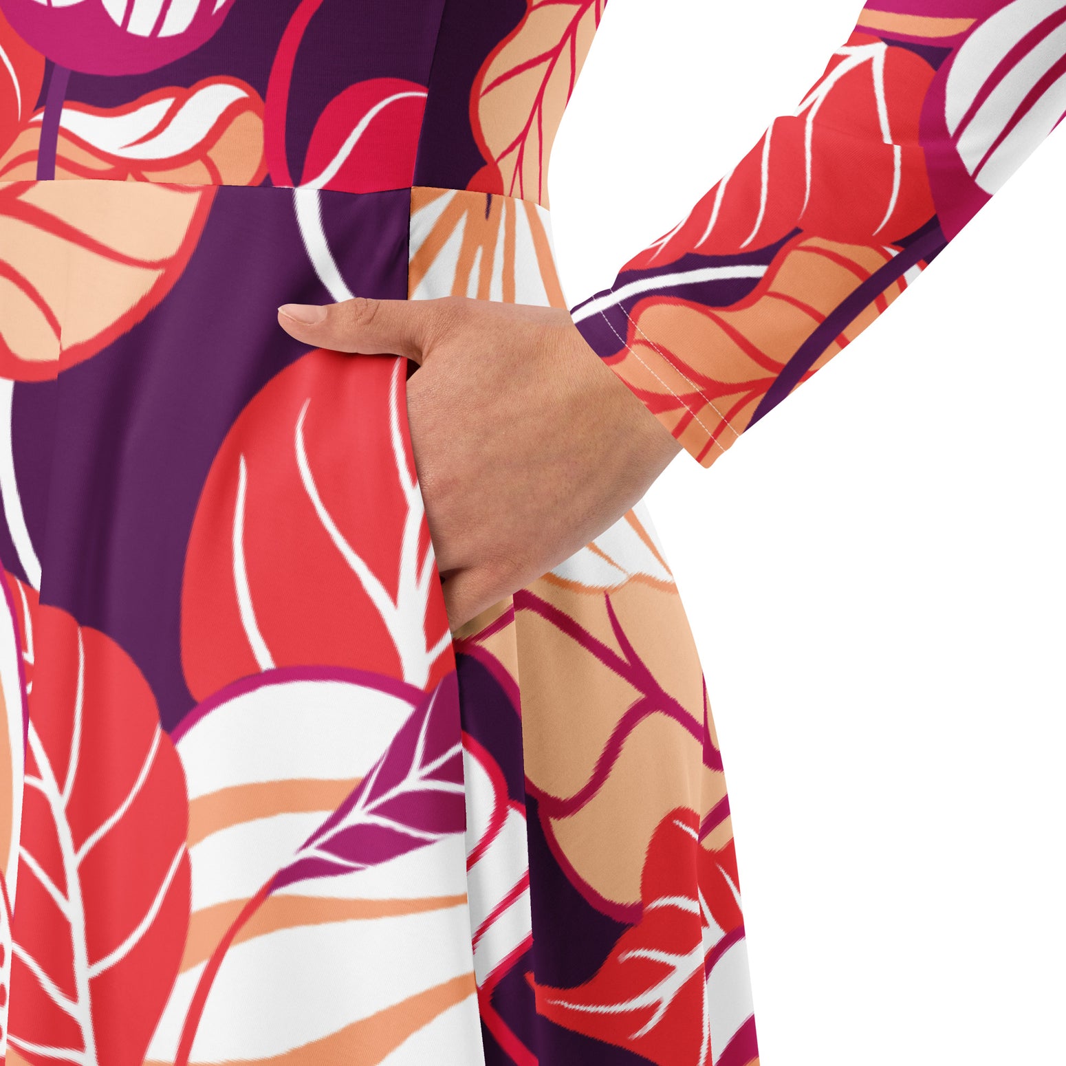 All-over print long sleeve midi dress