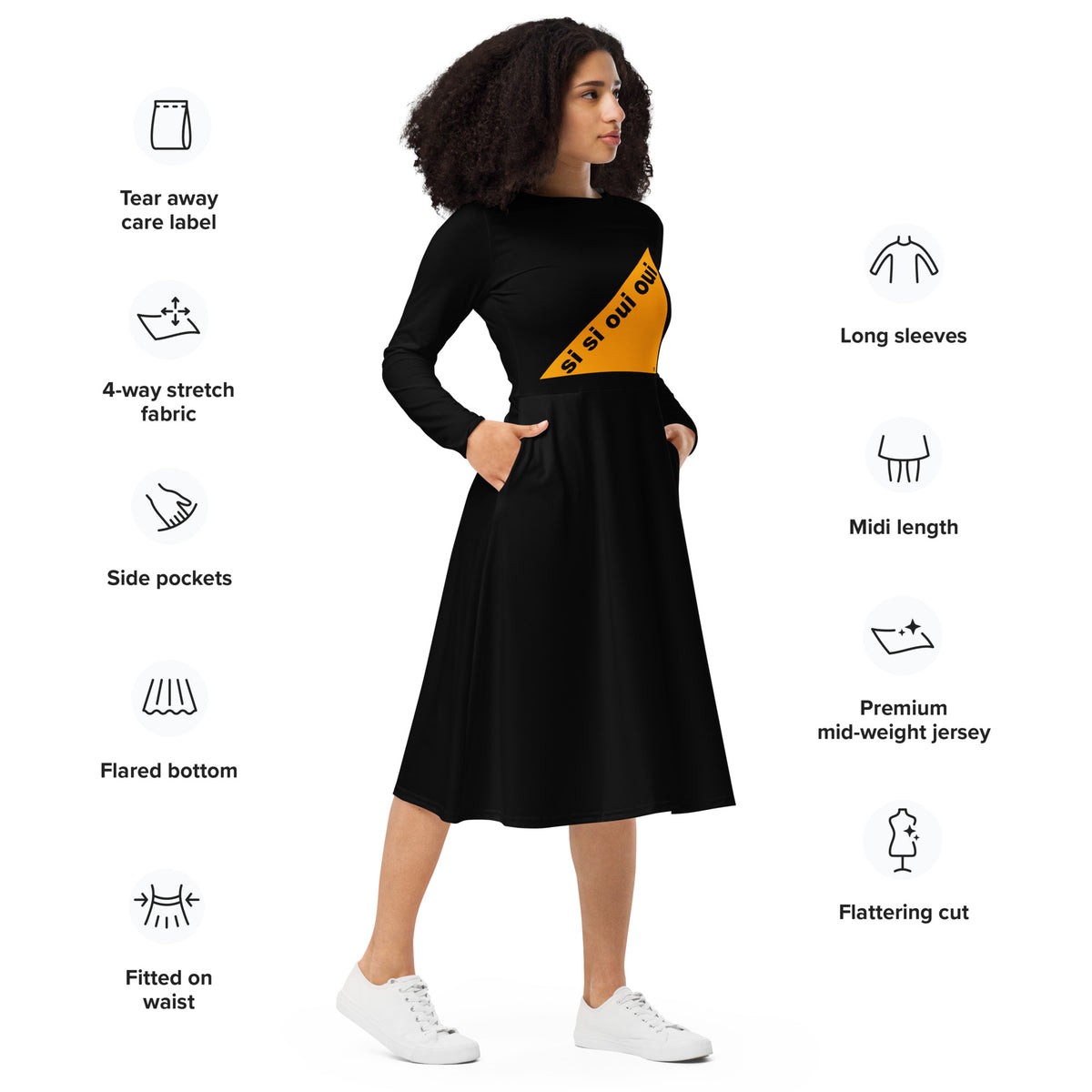 Long sleeve midi dress black