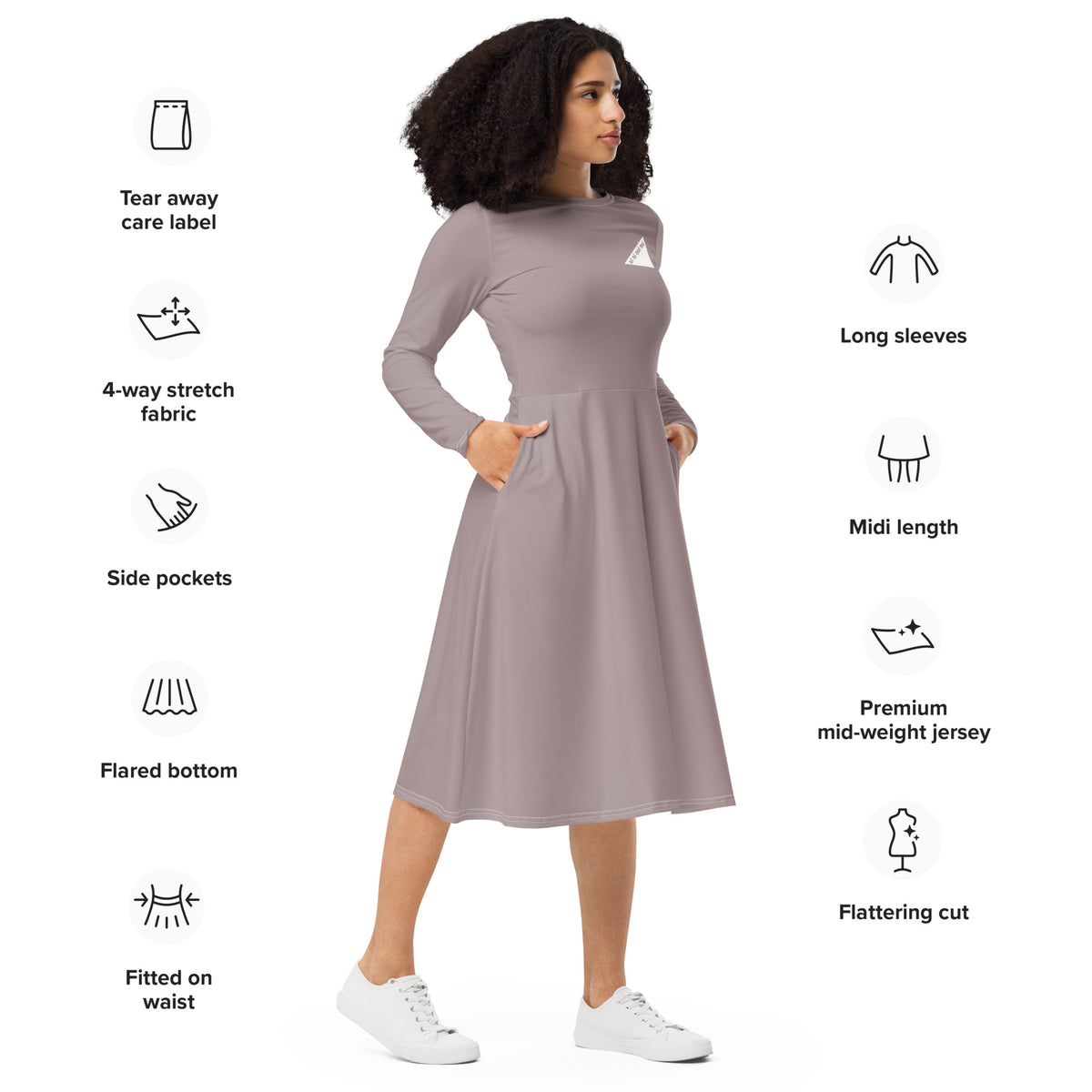 Long sleeve midi dress Tan