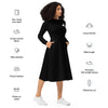 Black long sleeve midi dress - small print